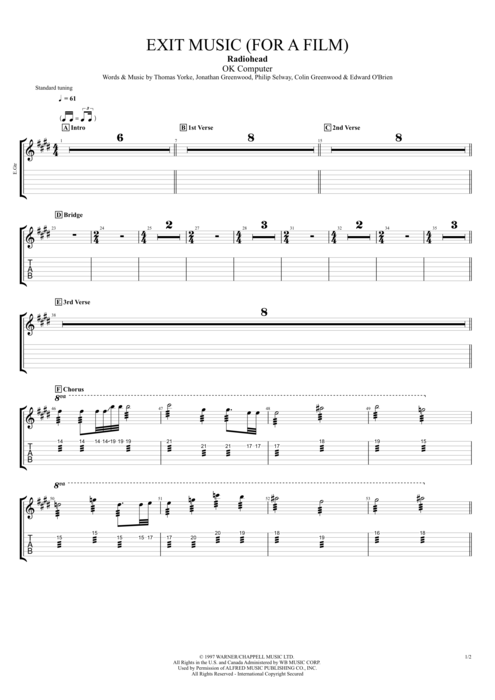 Exit Music (For a Film) Radiohead guitar pro tab EGuitar Full Score mysongbook