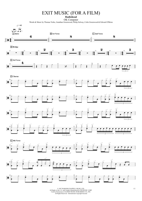 Exit Music (For a Film) Radiohead guitar pro tab Drums Full Score mysongbook