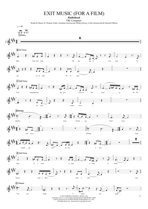 Exit Music (For a Film) Radiohead guitar pro tab Vocals Full Score mysongbook