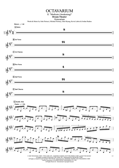 Octavarium II. "Medicate (Awakening)" Dream Theater guitar pro tab LeadSynth Full Score mysongbook