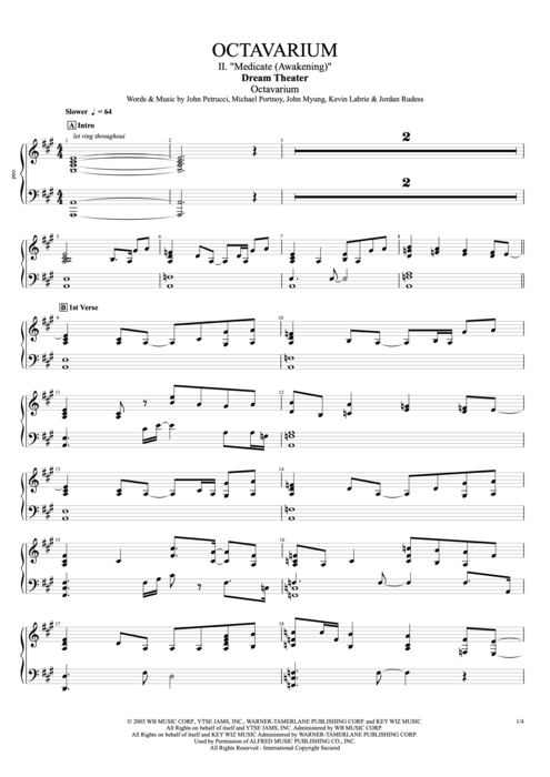 Octavarium II. "Medicate (Awakening)" Dream Theater guitar pro tab APiano Full Score mysongbook