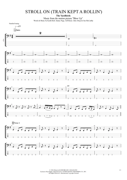 Stroll On (Train Kept a Rollin') The Yardbirds guitar pro tab EBass Full Score mysongbook