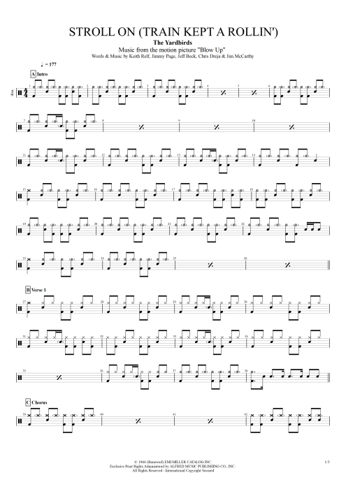 Stroll On (Train Kept a Rollin') The Yardbirds guitar pro tab Drums Full Score mysongbook