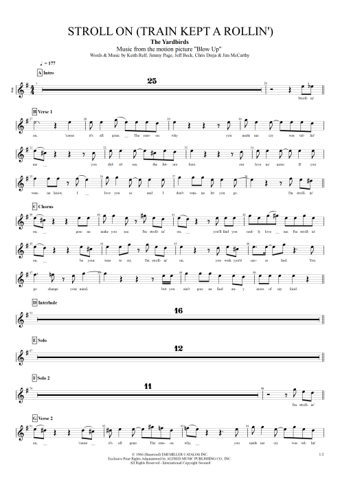 Stroll On (Train Kept a Rollin') The Yardbirds guitar pro tab Vocals Full Score mysongbook