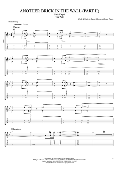 Another Brick in the Wall (Part 2) Pink Floyd guitar pro tab EGuitarI Full Score mysongbook