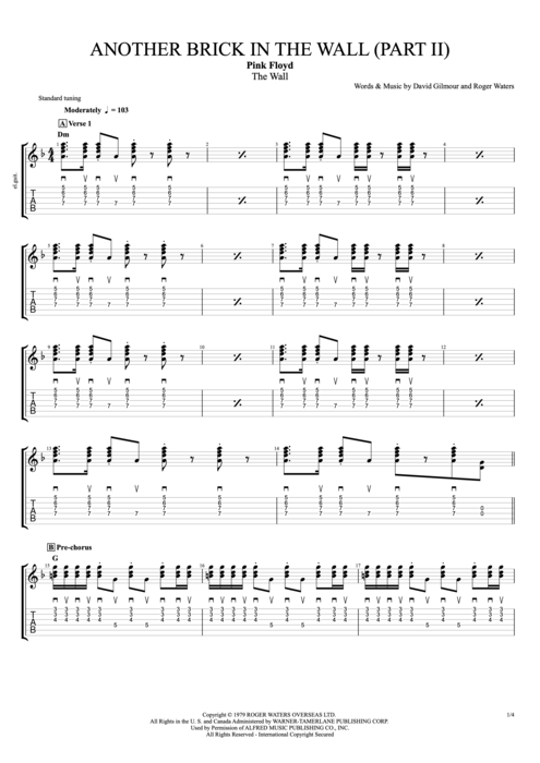 Another Brick in the Wall (Part 2) Pink Floyd guitar pro tab EGuitarIII Full Score mysongbook