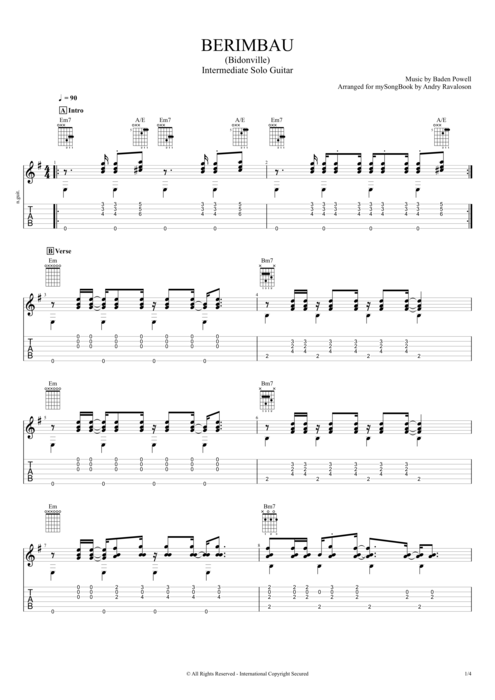Berimbau Baden Powell guitar pro tab Guitar Guitare seule niveau intermédiaire mysongbook