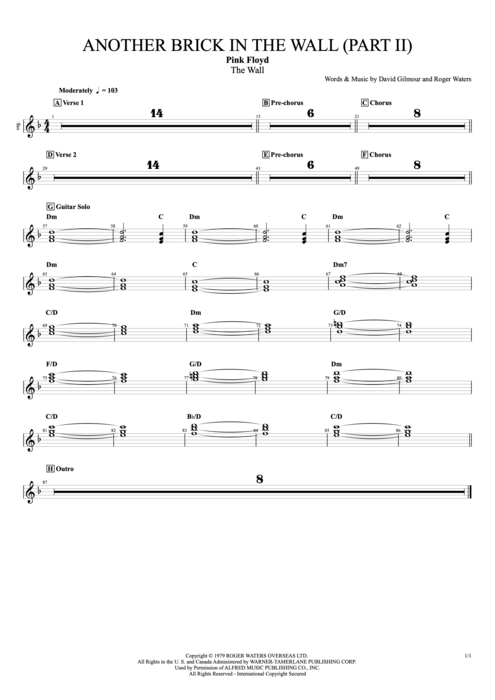 Another Brick in the Wall (Part 2) Pink Floyd guitar pro tab Organ Full Score mysongbook