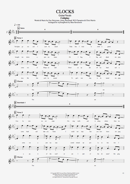 Clocks Coldplay Guitar Chords