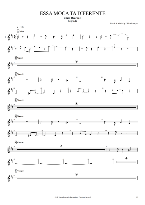 Essa moça tà diferente Chico Buarque guitar pro tab Sax Full Score mysongbook