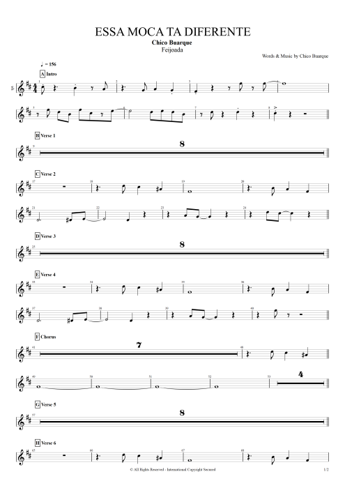 Essa moça tà diferente Chico Buarque guitar pro tab Trumpet Full Score mysongbook