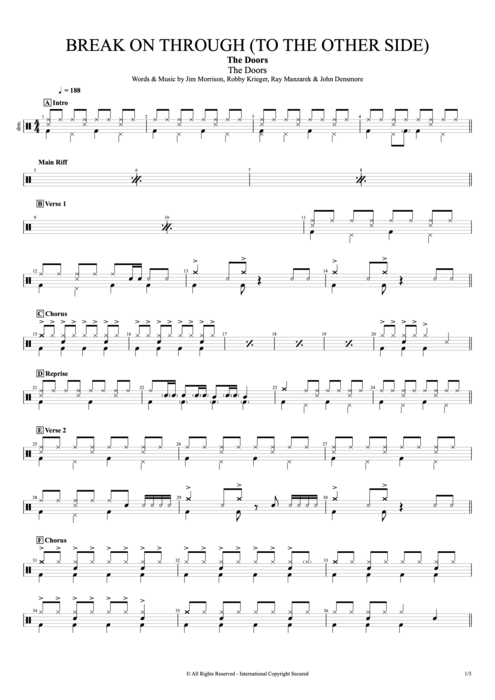 Break on Through (to the Other Side) The Doors guitar pro tab Drums Full Score mysongbook