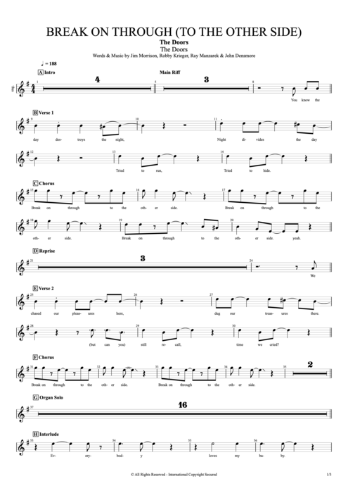 Break on Through (to the Other Side) The Doors guitar pro tab Vocals Full Score mysongbook