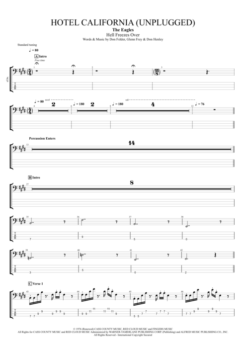 Hotel California (Unplugged) The Eagles guitar pro tab EBass Full Score mysongbook