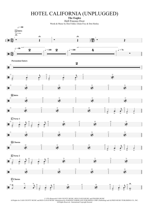 Hotel California (Unplugged) The Eagles guitar pro tab DrumsII Full Score mysongbook