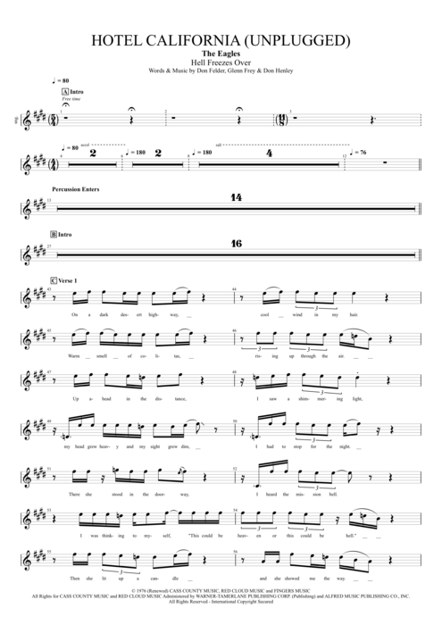 Hotel California (Unplugged) The Eagles guitar pro tab Vocals Full Score mysongbook