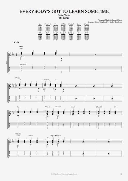 Everybody's Got to Learn Sometime The Korgis guitar pro tab AGuitar Guitare et voix mysongbook