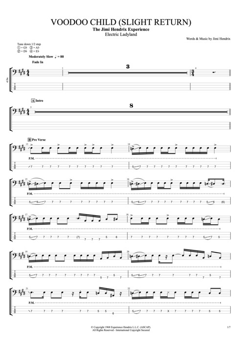 Voodoo Child (Slight Return) Jimi Hendrix guitar pro tab EBass Full Score mysongbook