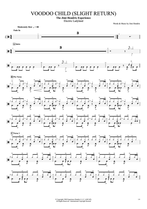 Voodoo Child (Slight Return) Jimi Hendrix guitar pro tab Drums Full Score mysongbook