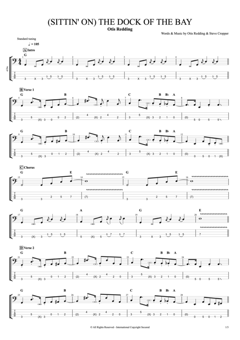 (Sittin' On) The Dock of the Bay Otis Redding guitar pro tab EBass Full Score mysongbook