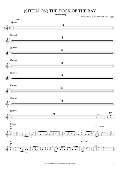 (Sittin' On) The Dock of the Bay Otis Redding guitar pro tab Whistle Full Score mysongbook