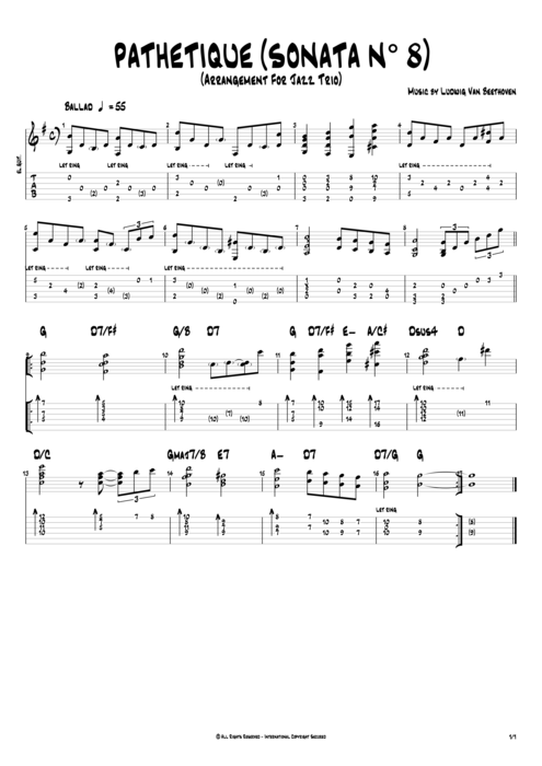 Sonata n°8 (Pathétique) Ludwig Von Beethoven guitar pro tab Guitar Easy Jazz Trio mysongbook