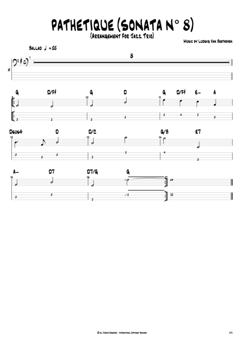 Sonata n°8 (Pathétique) Ludwig Von Beethoven guitar pro tab Bass Easy Jazz Trio mysongbook