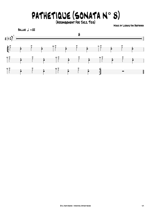 Sonata n°8 (Pathétique) Ludwig Von Beethoven guitar pro tab Drums Easy Jazz Trio mysongbook