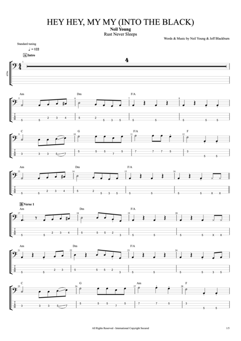 Hey Hey, My My (Into the Black) Neil Young guitar pro tab EBass Full Score mysongbook