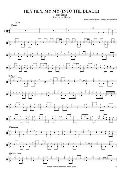 Hey Hey, My My (Into the Black) Neil Young guitar pro tab Drums Full Score mysongbook