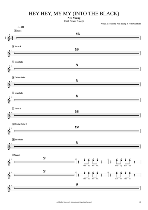 Hey Hey, My My (Into the Black) Neil Young guitar pro tab BackVoc Full Score mysongbook