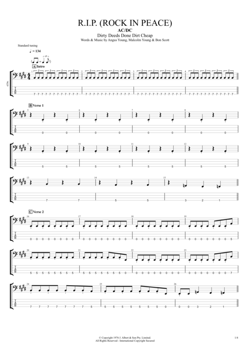 R.I.P. (Rock in Peace) AC/DC guitar pro tab EBass Full Score mysongbook