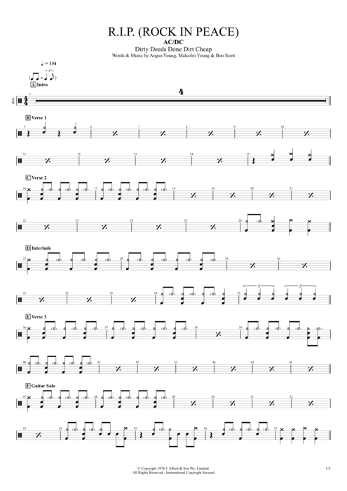 R.I.P. (Rock in Peace) AC/DC guitar pro tab Drums Full Score mysongbook