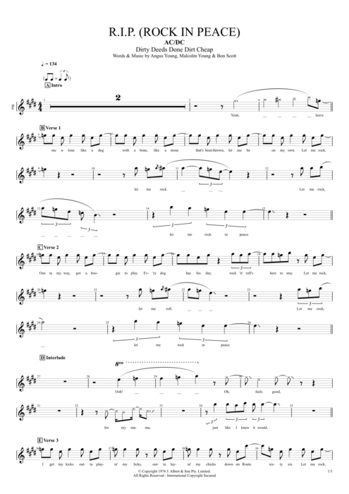 R.I.P. (Rock in Peace) AC/DC guitar pro tab Vocals Full Score mysongbook