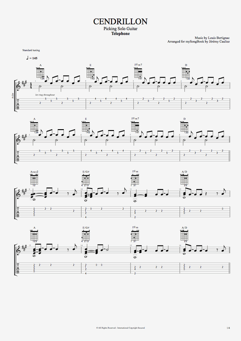 Cendrillon Telephone guitar pro tab Guitar Guitare seule en picking mysongbook