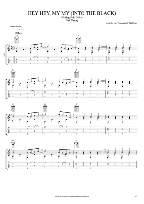 Hey Hey, My My (Into the Black) Neil Young guitar pro tab Guitar Picking Solo Guitar mysongbook