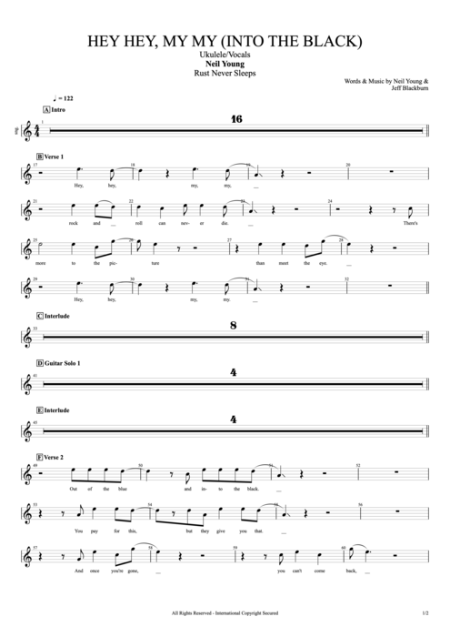 Hey Hey, My My (Into the Black) Neil Young guitar pro tab Vocals Ukelele y voz mysongbook