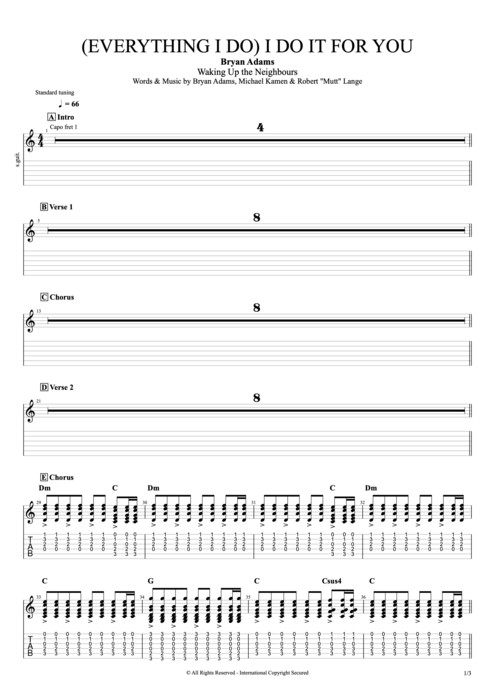 (Everything I Do) I Do It for You Bryan Adams guitar pro tab AGuitar Full Score mysongbook