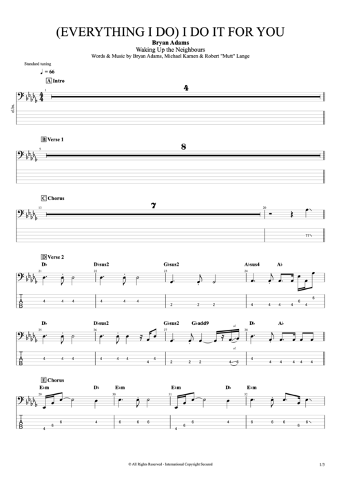 (Everything I Do) I Do It for You Bryan Adams guitar pro tab EBass Full Score mysongbook